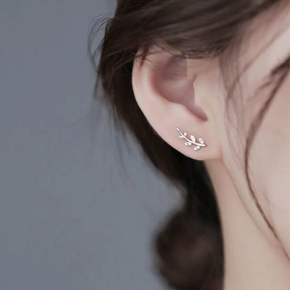New 925 Silver Sim, Diamonds Branch Studs